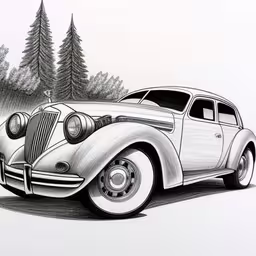 an antique car parked in front of some trees,an old white car is parked in front of some trees