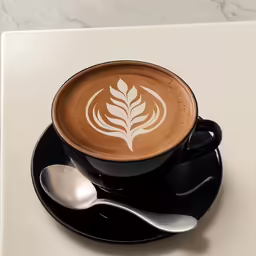 a cappuccino cup with a spoon resting on top