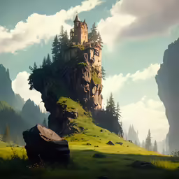 a castle perched on top of a lush green hillside