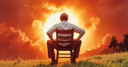 man sitting on chair, looking into the sky