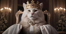 a cat wearing a crown with a gown and long white gloves