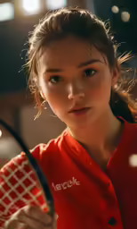 a close up of a person holding a tennis racket