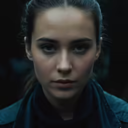 an attractive woman staring into the camera