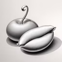 two fruits sitting next to each other on top of a white table