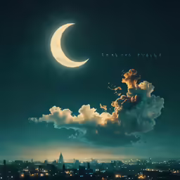 the sky is filled with clouds and the moon is in the background