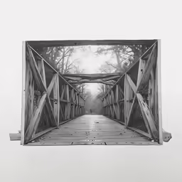 an empty bridge with a wooden fence