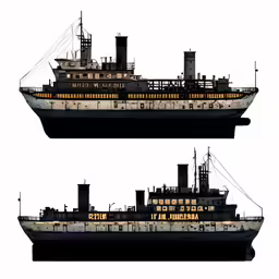 two ships, one is a large and one has a small boat
