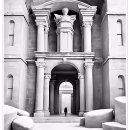 an architectural photo of a tall stone building