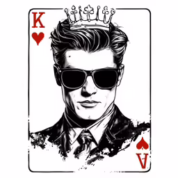 a person with sunglasses and a suit in the middle of a playing card