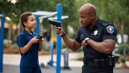 the officer is telling the child something