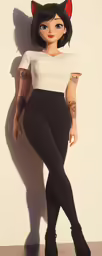 a cartoon character in black pants with cats ears on their head