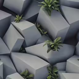 gray wall tiles with green leaves and foliage