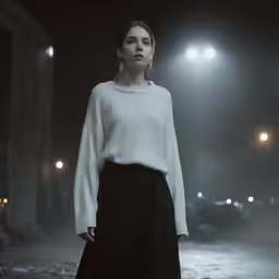 a woman standing in a dark room