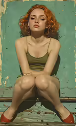 the woman sitting on the wall is dressed in brown