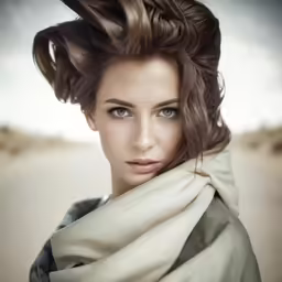 a beautiful woman with a shawl around her neck