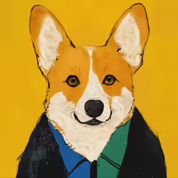 a painting of a dog wearing a suit and tie