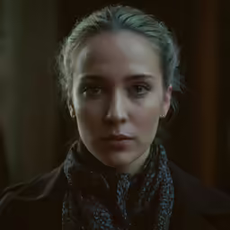 a close up of a person with a scarf