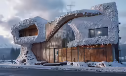 a ski resort in the mountains is covered in snow