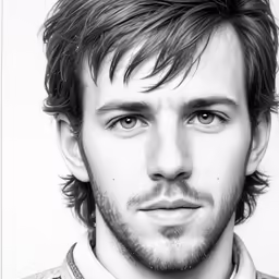 man with long hair and a beard in black and white