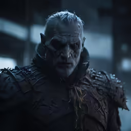 man in costume with evil face looking down