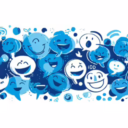 blue cartoon faces and smiling faces are all drawn in various styles