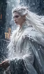 an image of a woman with white hair in the snow