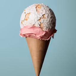 an ice cream cone with pink and white crisscrossed inside