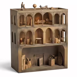 an open doll house made of clay