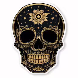 a skull with gold skulls on it