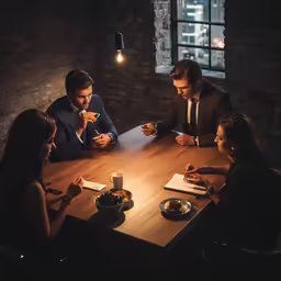 a couple of people sitting at a table together