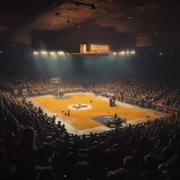 an indoor baseball arena is shown as it has a big court