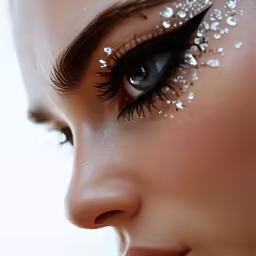 a woman with white and glitter on her eyes