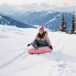 the girl on the snowboard smiles happily