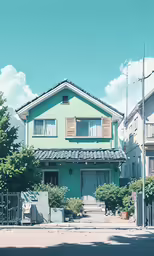 a green house with several windows on the side of it