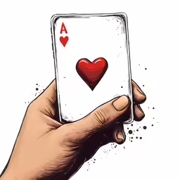 a hand holding up an ace card, which has been drawn in ink