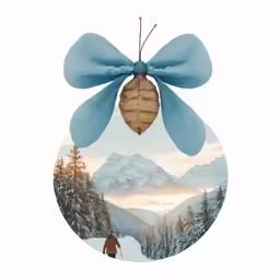 a snow covered pine cone hanging on top of a string