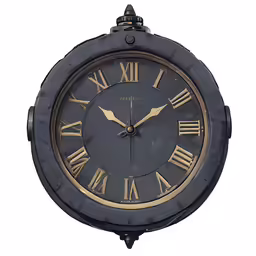 an old fashioned metal clock with roman numerals