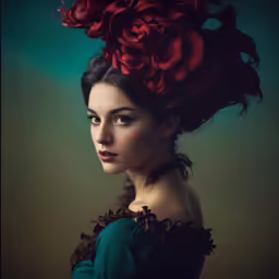 woman with large red flower in her hair