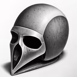 a white helmet with a face, which has a large face on the front
