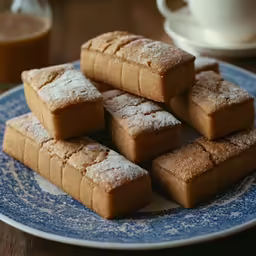 a plate topped with small cut up sugary squares