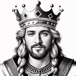 a drawing of a man in a suit and crown