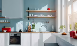 an image of a kitchen setting with white counter tops