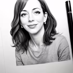 a drawing of a woman wearing a grey shirt with an eyeliner