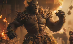 an image of a demonic creature in front of a lot of flames