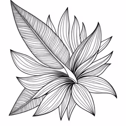 a sketch of a tropical plant in a black and white background,a drawing of a leaf, which is drawn in a line art style