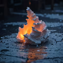 a fire is on the ground near some ice