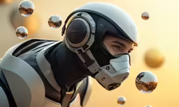 the first image of an electronic man with multiple balls around him