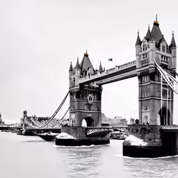 a black and white photo of a bridge over water