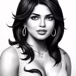 a drawing of a beautiful woman with big boo