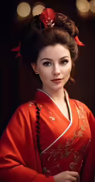 an oriental woman in traditional chinese red dress